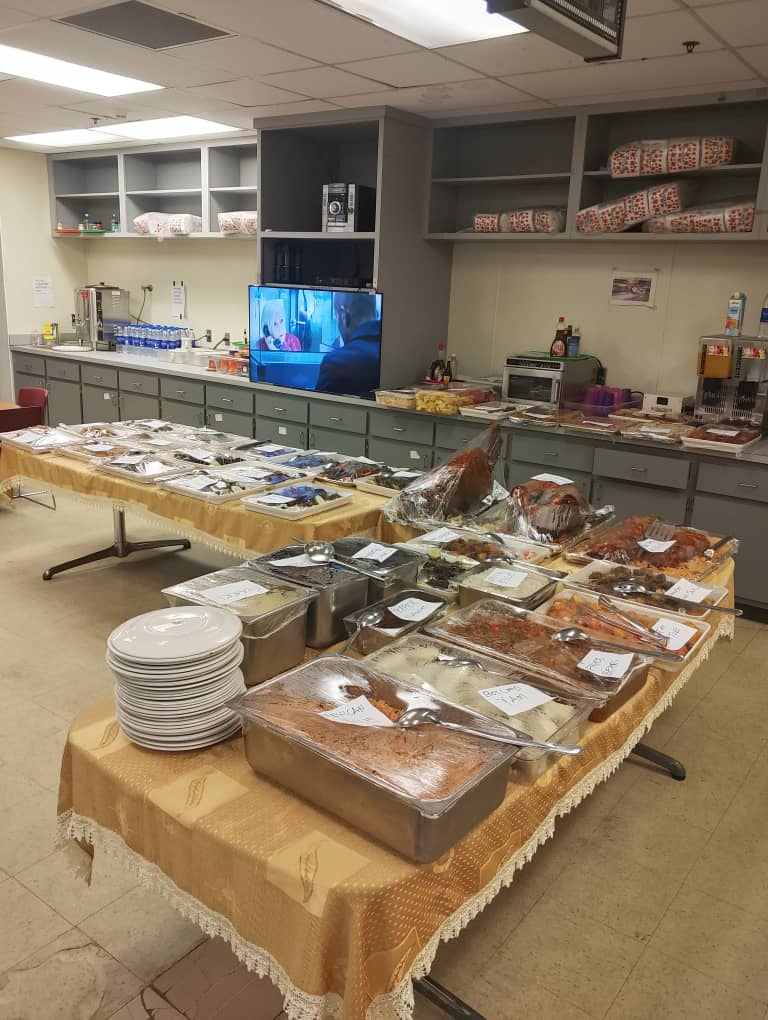 Full buffet service laid out in the client mess hall