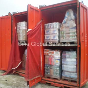 Loaded reefer container packed with palletised provisions ready for despatch